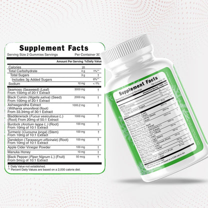Longevity Nutritional Sea Moss, Thyroid Energy Vitamins Mineral Burdock Manuka Honey Dandelion Apple Cider Bladderwrack Ashwagandha Extract Turmeric Antioxidant Boost Immune Superfood Gummies - dailyvitalstore