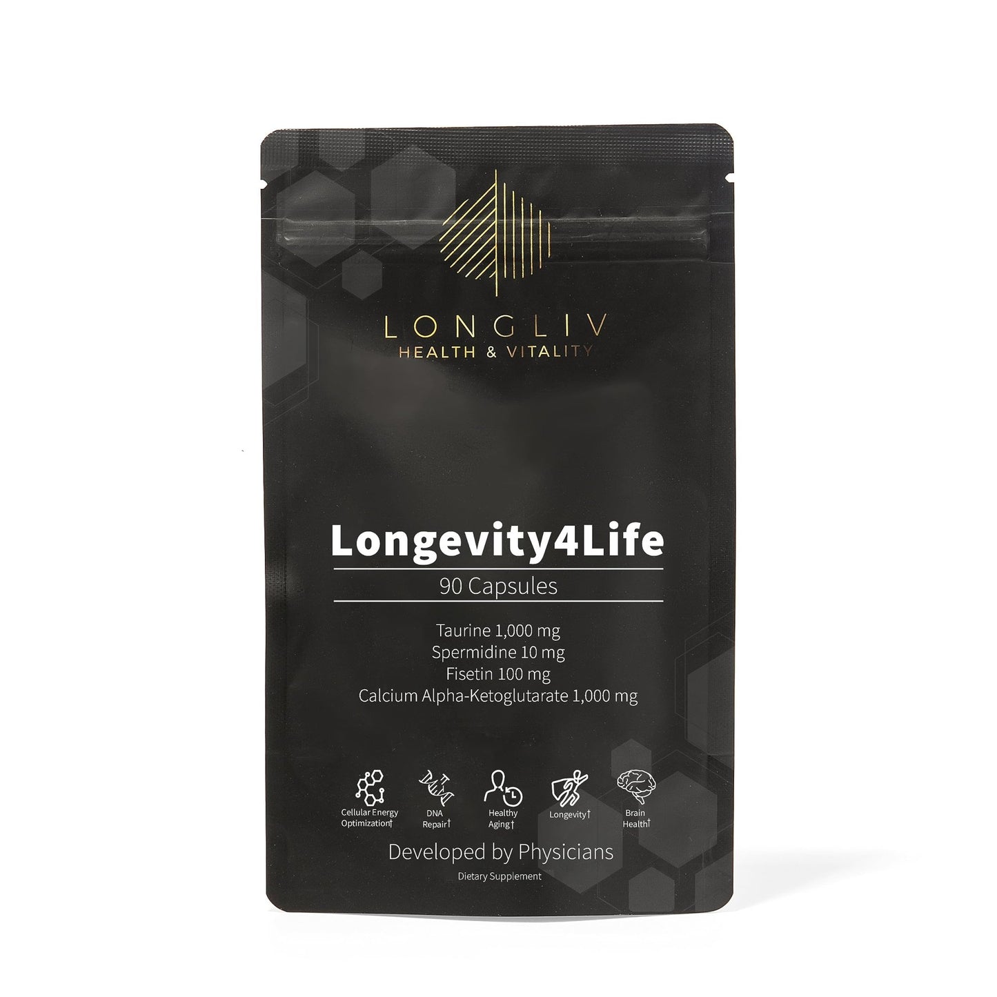 Longevity4Life - Ultimate Cellular Health Supplement - Fisetin, Taurine, Calcium Alpha-Ketoglutarate, and Spermidine Capsules for Longevity and Vitality - Made in USA - Physician Formulated - dailyvitalstore