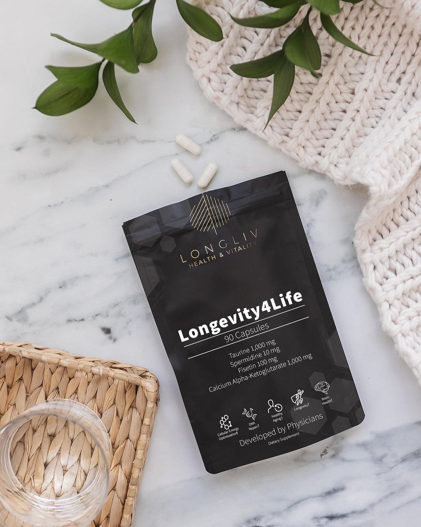 Longevity4Life - Ultimate Cellular Health Supplement - Fisetin, Taurine, Calcium Alpha-Ketoglutarate, and Spermidine Capsules for Longevity and Vitality - Made in USA - Physician Formulated - dailyvitalstore