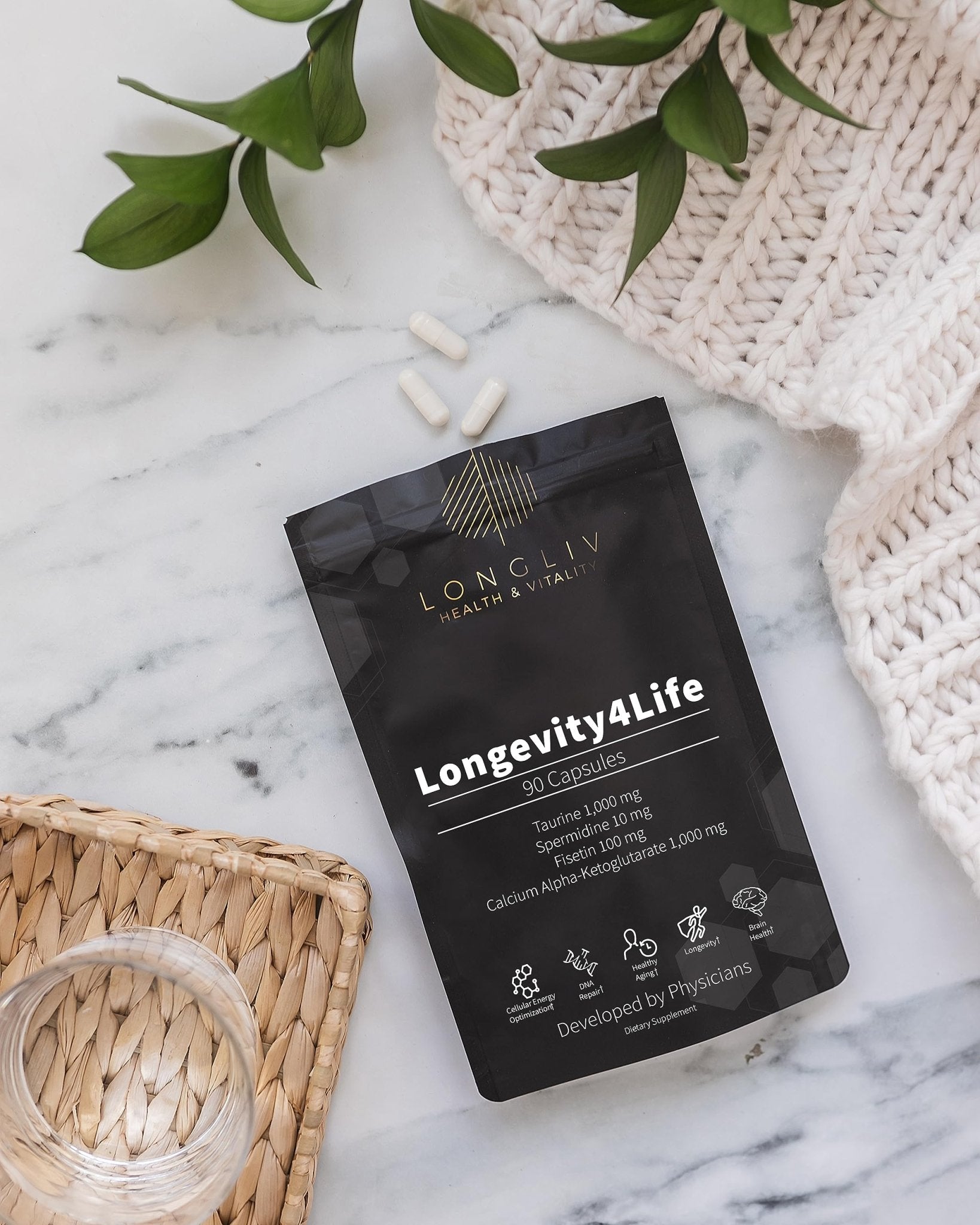 Longevity4Life - Ultimate Cellular Health Supplement - Fisetin, Taurine, Calcium Alpha-Ketoglutarate, and Spermidine Capsules for Longevity and Vitality - Made in USA - Physician Formulated - dailyvitalstore