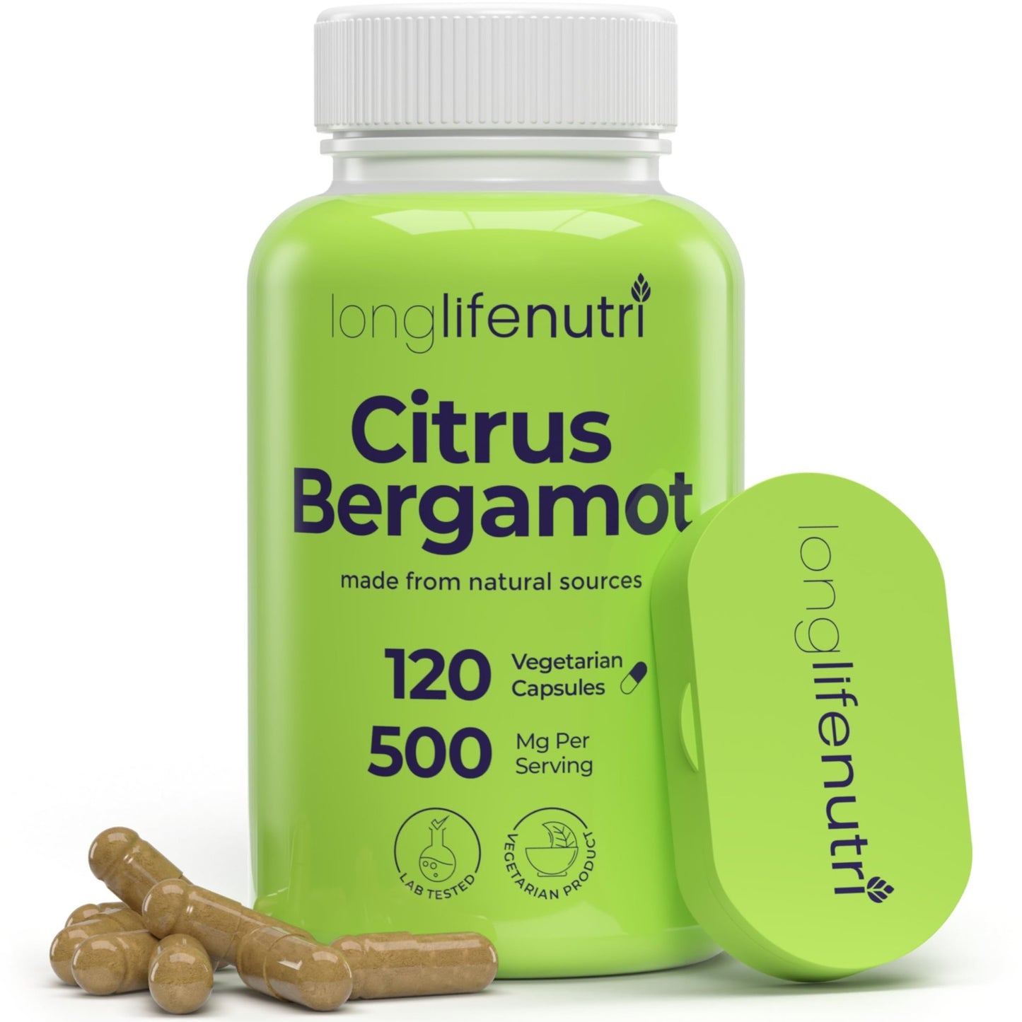 LongLifeNutri Citrus Bergamot Extract 500mg - 120 Vegetarian Capsules, 40% Polyphenolic Flavanones, 4-Month Supply, Plant-Based Anti-Oxidant, Tested, Made in USA - dailyvitalstore