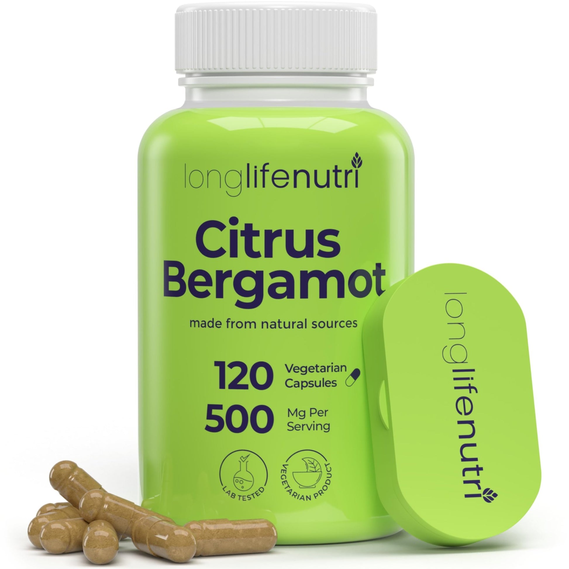 LongLifeNutri Citrus Bergamot Extract 500mg - 120 Vegetarian Capsules, 40% Polyphenolic Flavanones, 4-Month Supply, Plant-Based Anti-Oxidant, Tested, Made in USA - dailyvitalstore