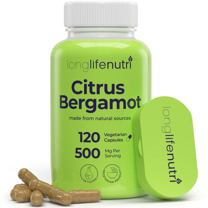 LongLifeNutri Citrus Bergamot Extract 500mg - 120 Vegetarian Capsules, 40% Polyphenolic Flavanones, 4-Month Supply, Plant-Based Anti-Oxidant, Tested, Made in USA - dailyvitalstore