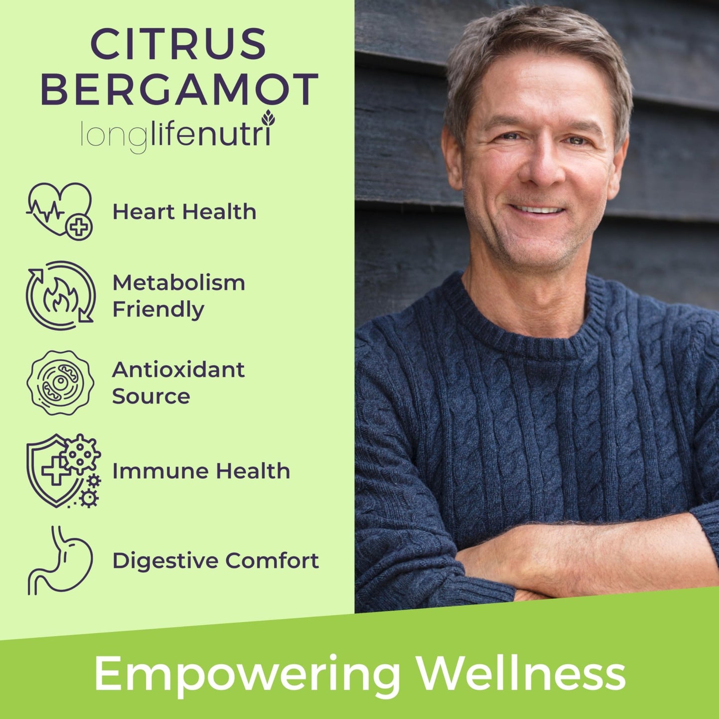 LongLifeNutri Citrus Bergamot Extract 500mg - 120 Vegetarian Capsules, 40% Polyphenolic Flavanones, 4-Month Supply, Plant-Based Anti-Oxidant, Tested, Made in USA - dailyvitalstore