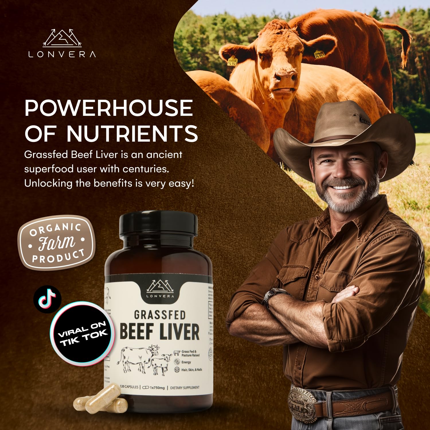 Lonvera Grass Fed Beef Liver Capsules for Women and Men – 3000mg Freeze Dried Desiccated Organs – Nutrient Source for Joints, Bones, Hair, Skin - dailyvitalstore