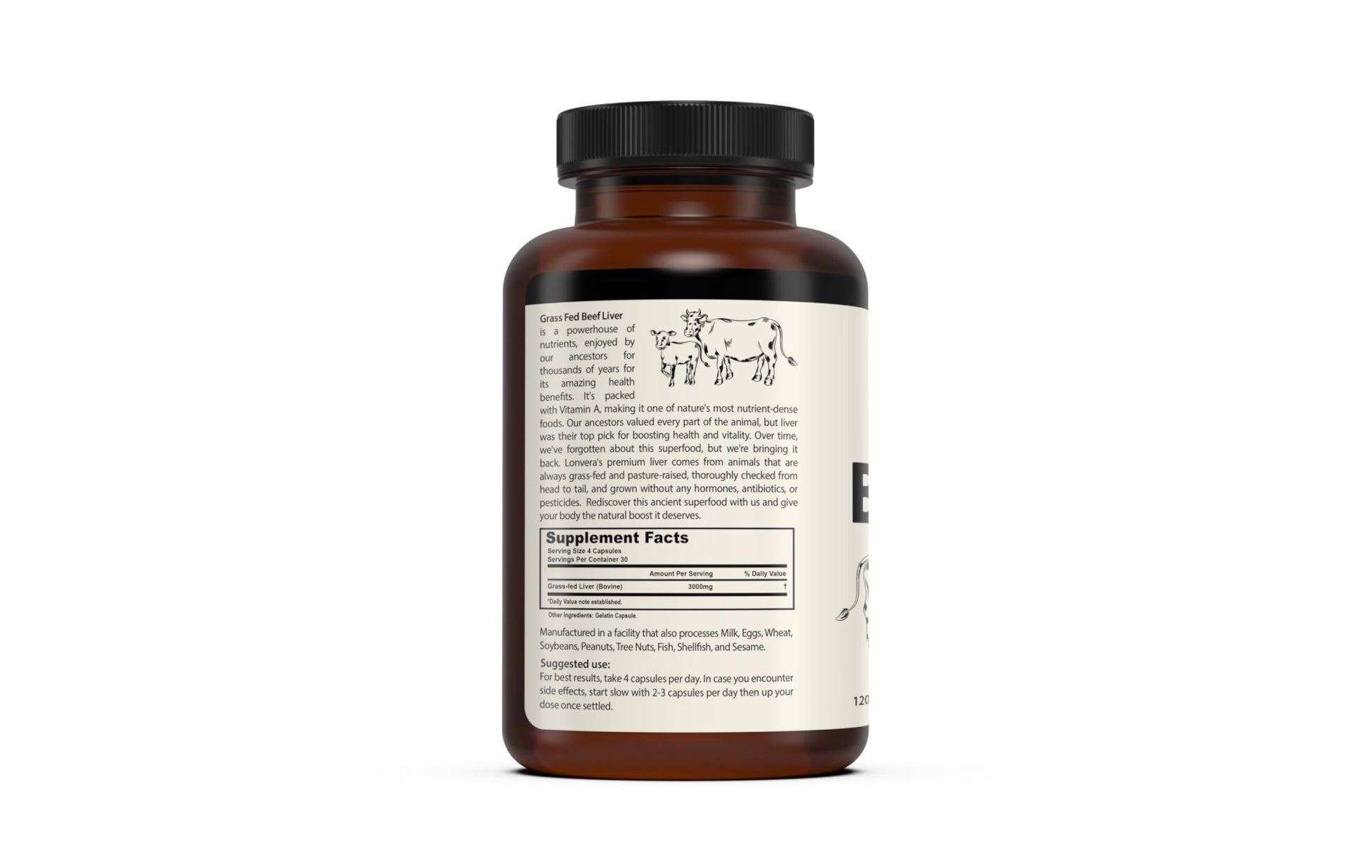 Lonvera Grass Fed Beef Liver Capsules for Women and Men – 3000mg Freeze Dried Desiccated Organs – Nutrient Source for Joints, Bones, Hair, Skin - dailyvitalstore