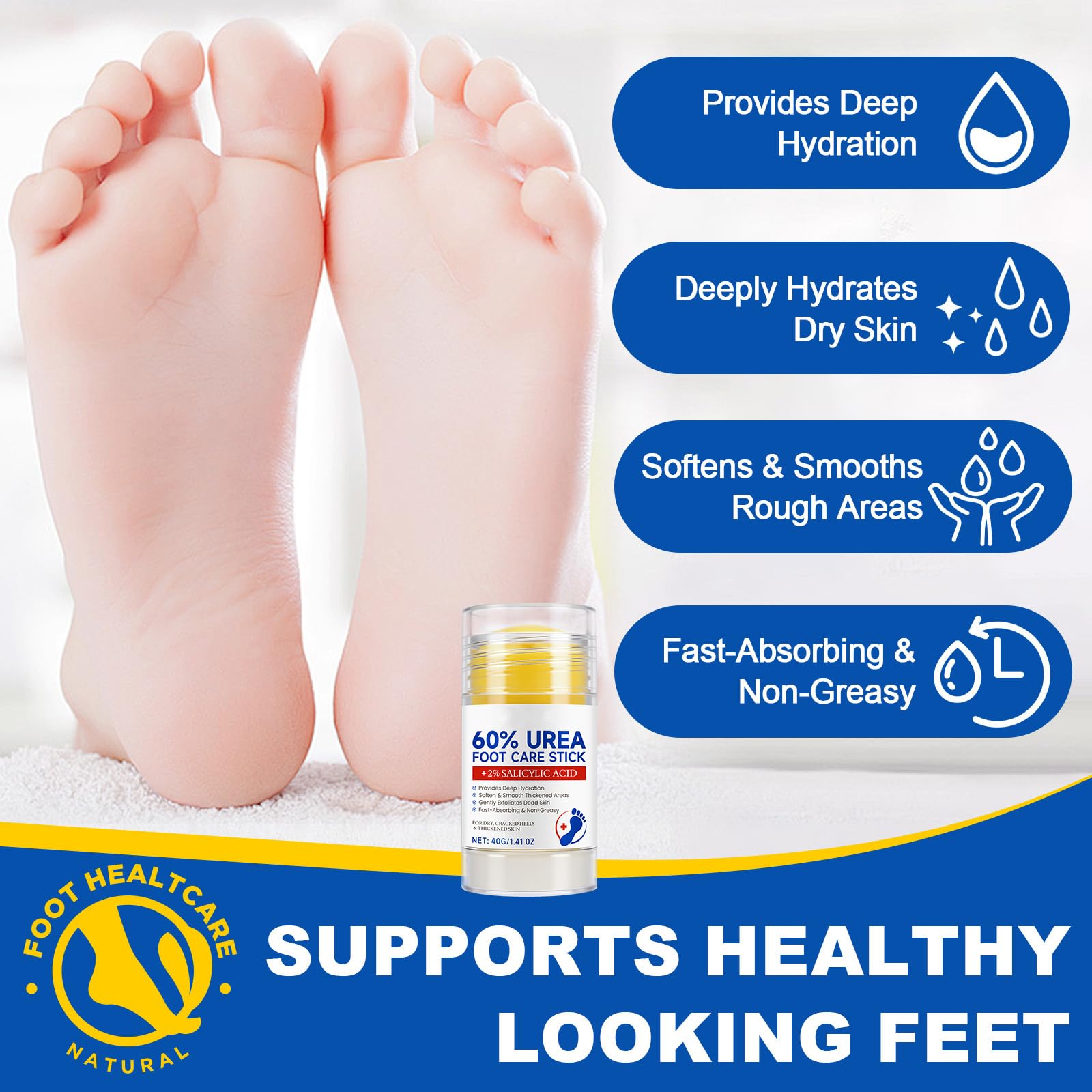 Loobexery 2 Pcs 60% Urea with 2% Salicylic Acid Foot Care Stick, Urea Foot Cream for Cracked Feet, Repairs Dry Rough Heels Fast, Foot Lotion Moisturizer for Dead Skin, Hydrating Heel Balm - dailyvitalstore