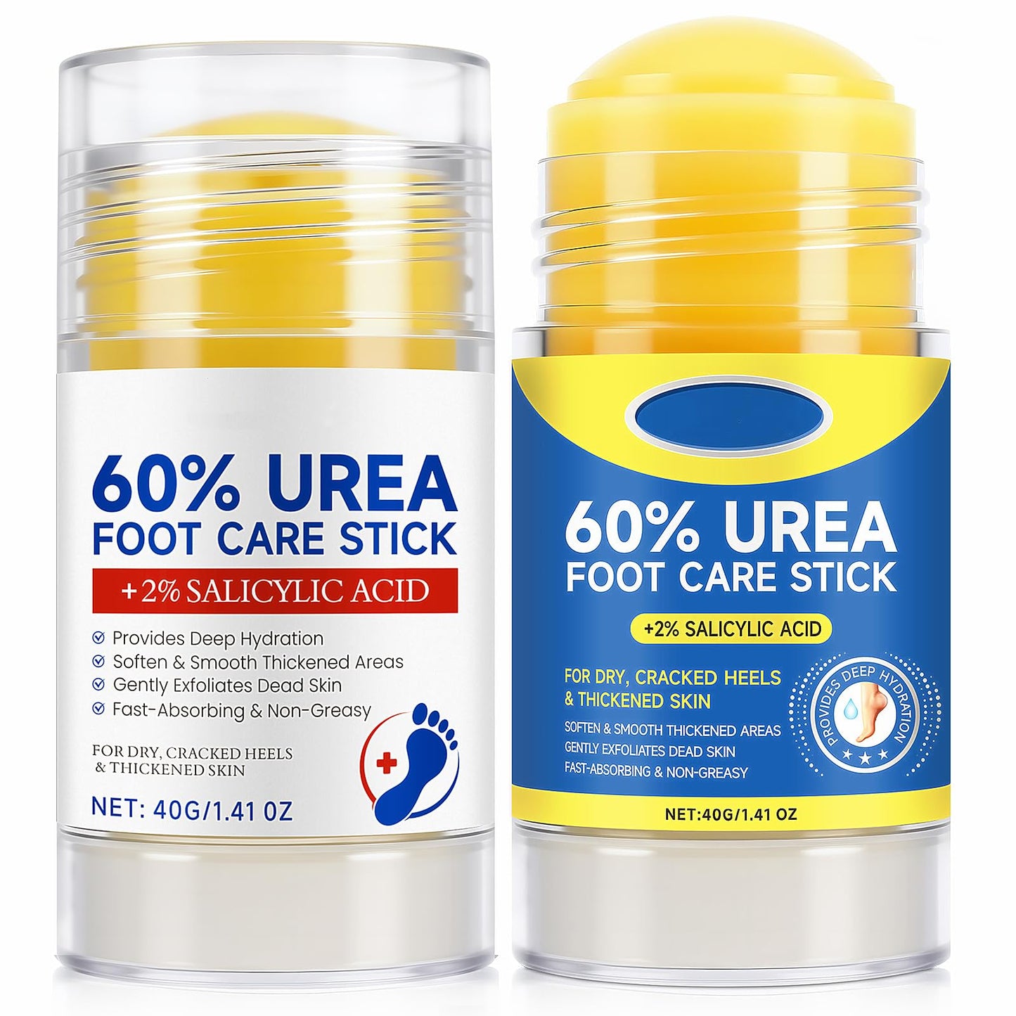 Loobexery 2 Pcs 60% Urea with 2% Salicylic Acid Foot Care Stick, Urea Foot Cream for Cracked Feet, Repairs Dry Rough Heels Fast, Foot Lotion Moisturizer for Dead Skin, Hydrating Heel Balm - dailyvitalstore