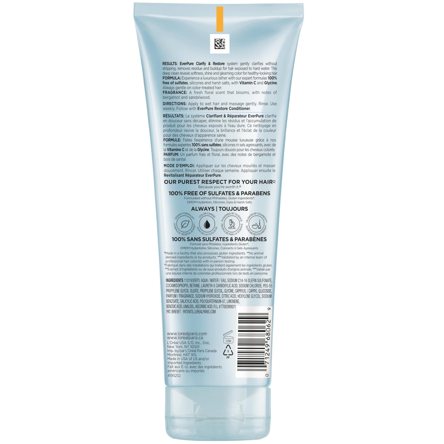 L'Oreal Paris Clarify Sulfate Free Shampoo with Antioxidants, Clarifying Shampoo for Hard Water Exposure and Styling Build-up, EverPure, 6.8 Fl Oz - dailyvitalstore