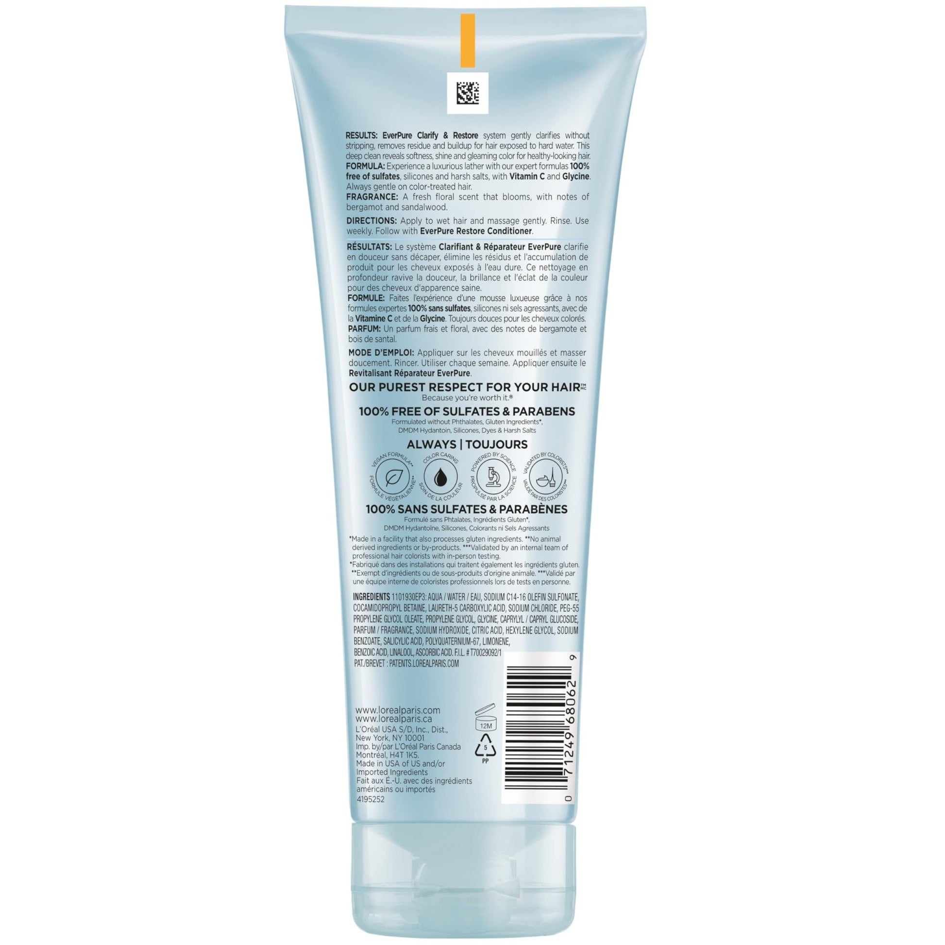 L'Oreal Paris Clarify Sulfate Free Shampoo with Antioxidants, Clarifying Shampoo for Hard Water Exposure and Styling Build-up, EverPure, 6.8 Fl Oz - dailyvitalstore
