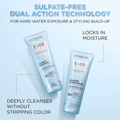 L'Oreal Paris Clarify Sulfate Free Shampoo with Antioxidants, Clarifying Shampoo for Hard Water Exposure and Styling Build-up, EverPure, 6.8 Fl Oz - dailyvitalstore