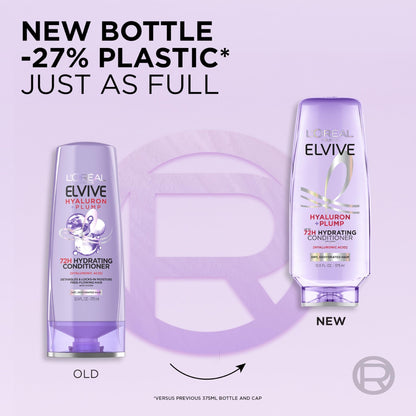 L'Oreal Paris Elvive Hyaluron Plump Hydrating Conditioner for Dehydrated, Dry Hair Infused with Hyaluronic Acid Care Complex, Paraben-Free, 12.6 Fl Oz - dailyvitalstore