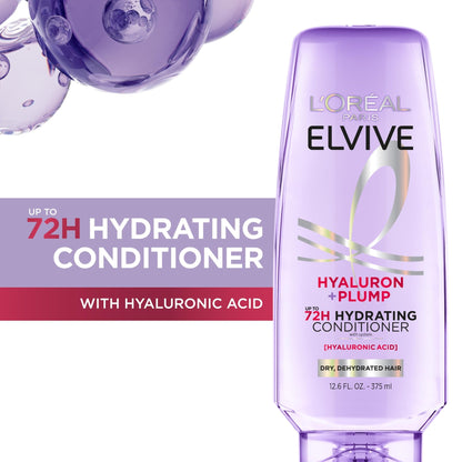L'Oreal Paris Elvive Hyaluron Plump Hydrating Conditioner for Dehydrated, Dry Hair Infused with Hyaluronic Acid Care Complex, Paraben-Free, 12.6 Fl Oz - dailyvitalstore