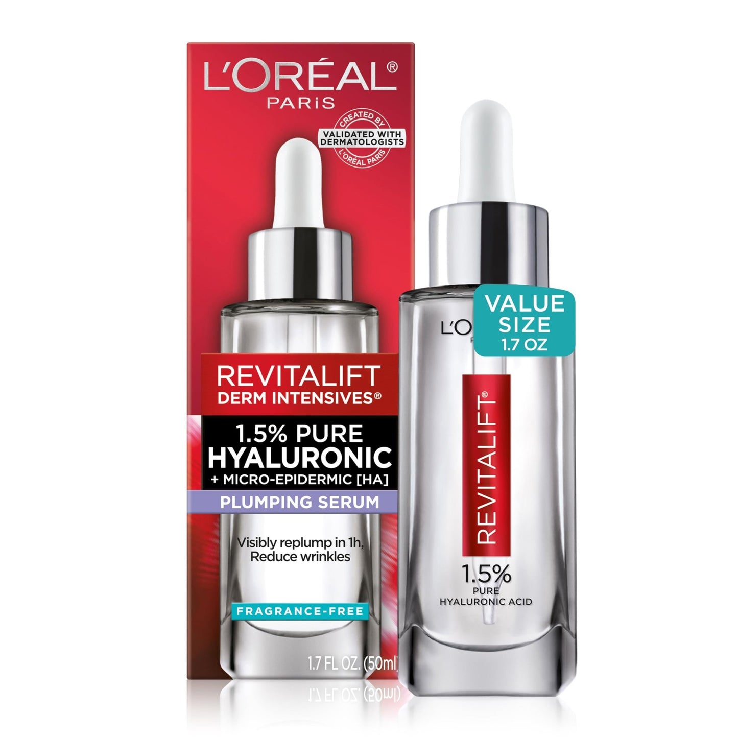 L'Oreal Paris Revitalift 1.5% Pure Hyaluronic Acid Face Serum, Hydrate & Reduce Wrinkles, Fragrance Free 1.7 oz - dailyvitalstore