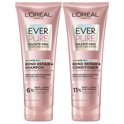 L'Oreal Paris Sulfate Free Bond Repair+ Shampoo and Conditioner Set with Bond + Amino Acid Complex, Strengthens and Repairs Damaged or Color Treated Hair, - dailyvitalstore