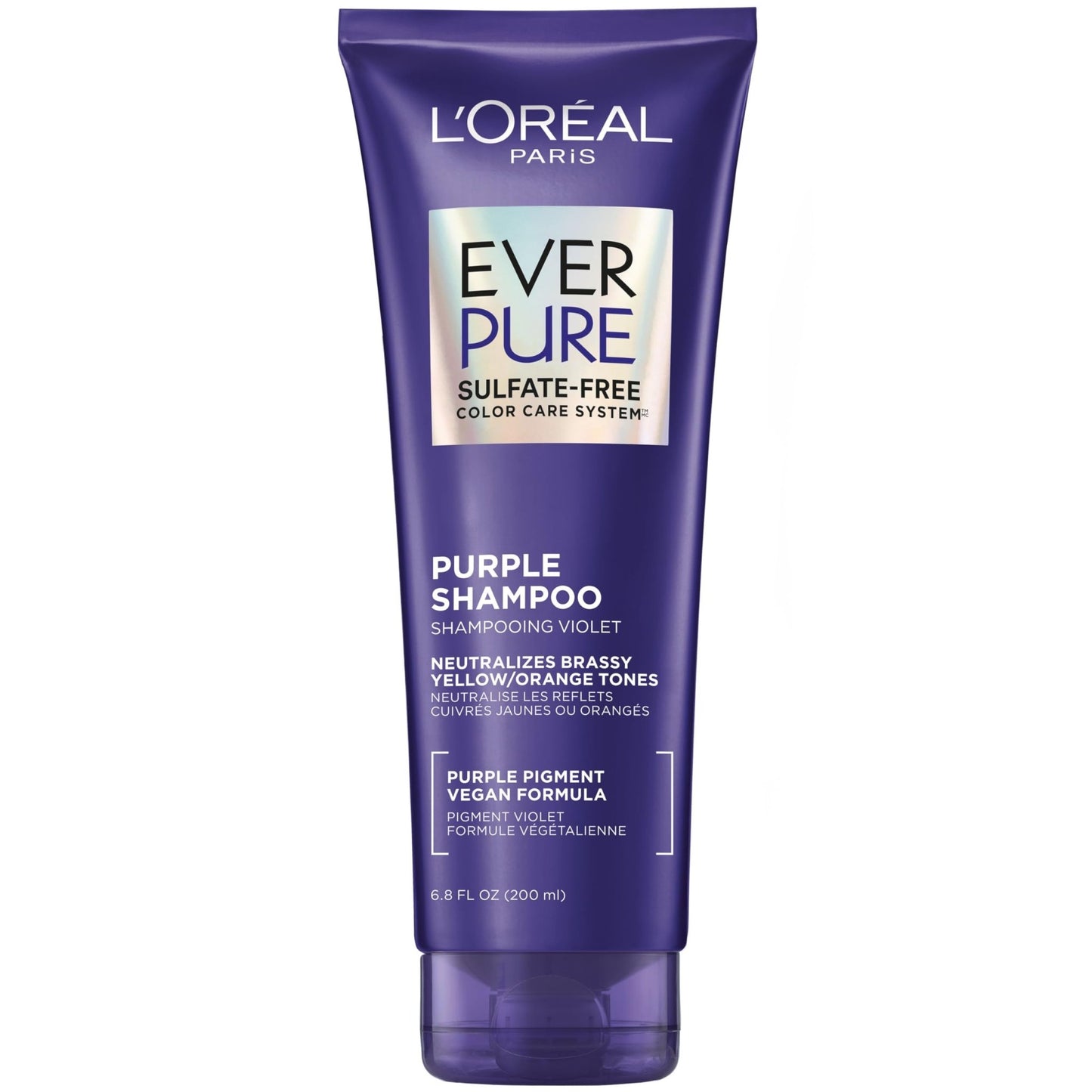 L’Oreal Paris Sulfate Free Brass Toning Purple Shampoo for Blonde, Bleached, Silver, or Brown Highlighted Hair, EverPure, 6.8 Fl Oz (Packaging May Vary) - dailyvitalstore