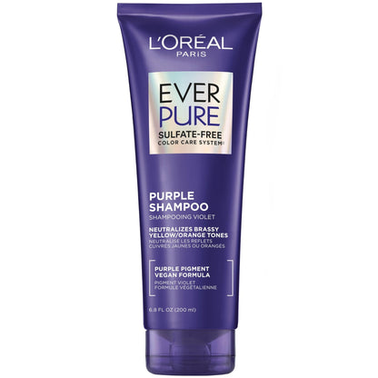 L’Oreal Paris Sulfate Free Brass Toning Purple Shampoo for Blonde, Bleached, Silver, or Brown Highlighted Hair, EverPure, 6.8 Fl Oz (Packaging May Vary) - dailyvitalstore