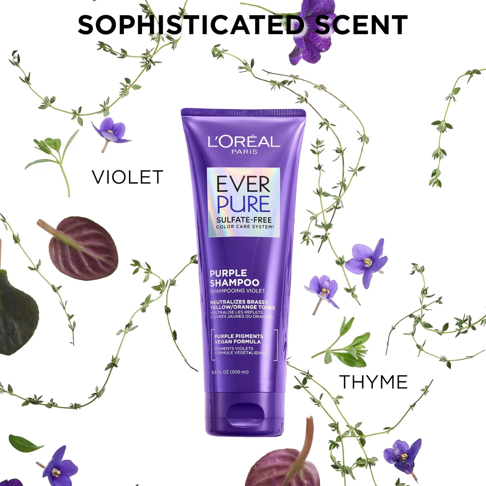 L’Oreal Paris Sulfate Free Brass Toning Purple Shampoo for Blonde, Bleached, Silver, or Brown Highlighted Hair, EverPure, 6.8 Fl Oz (Packaging May Vary) - dailyvitalstore