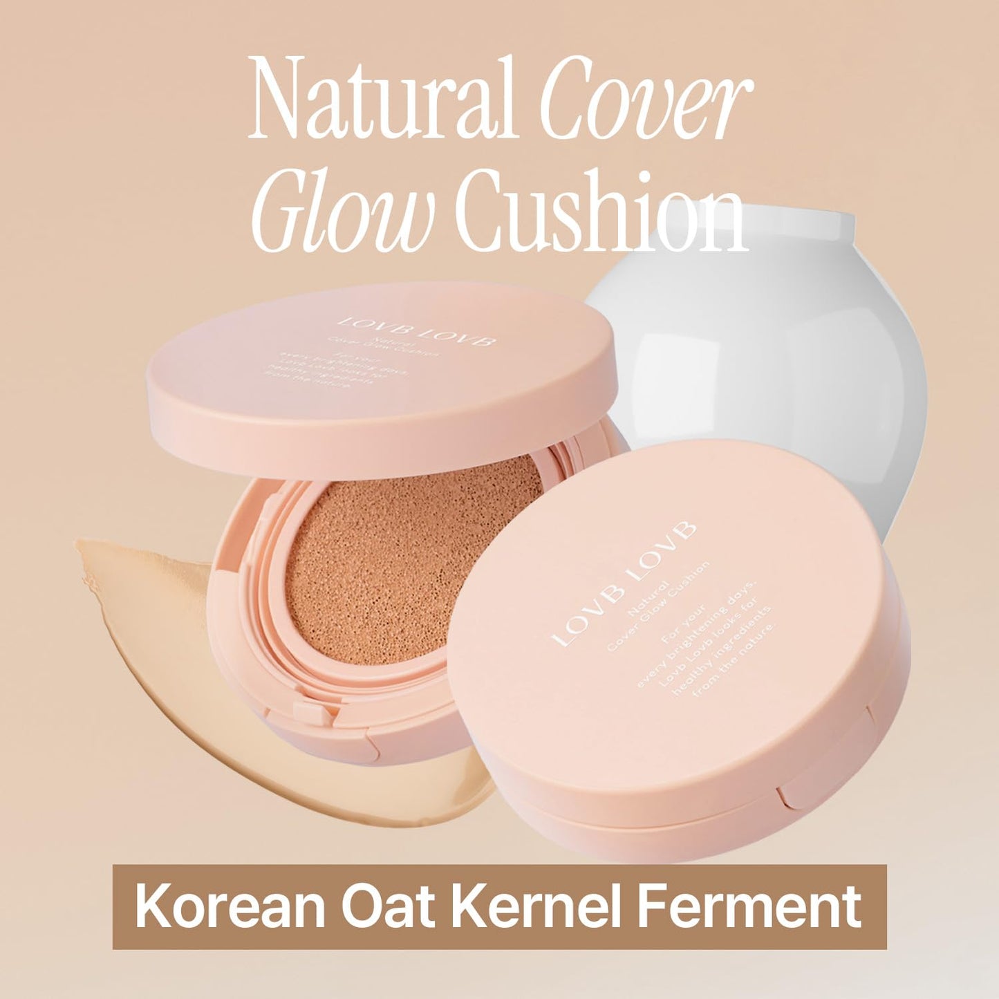 LOVB LOVB Natural Cover Glow Cushion Foundation | Satin Radiant Finish | Korean Foundation Makeup | Long-Lasting Natural Coverage | for All Skin Types 0.42 oz. (23N Natural Beige) - dailyvitalstore