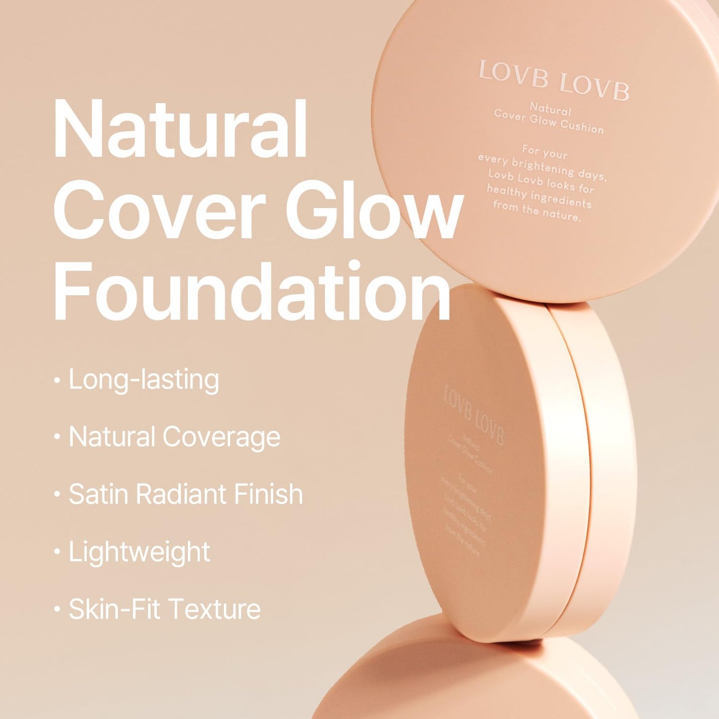 LOVB LOVB Natural Cover Glow Cushion Foundation | Satin Radiant Finish | Korean Foundation Makeup | Long-Lasting Natural Coverage | for All Skin Types 0.42 oz. (23N Natural Beige) - dailyvitalstore