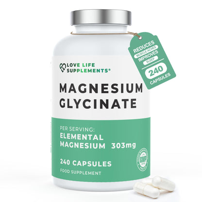 Love Life Supplements Pure Magnesium Glycinate (Bisglycinate), 240 Vegan Capsules, 2 Month Supply, High Strength 300mg Elemental - dailyvitalstore