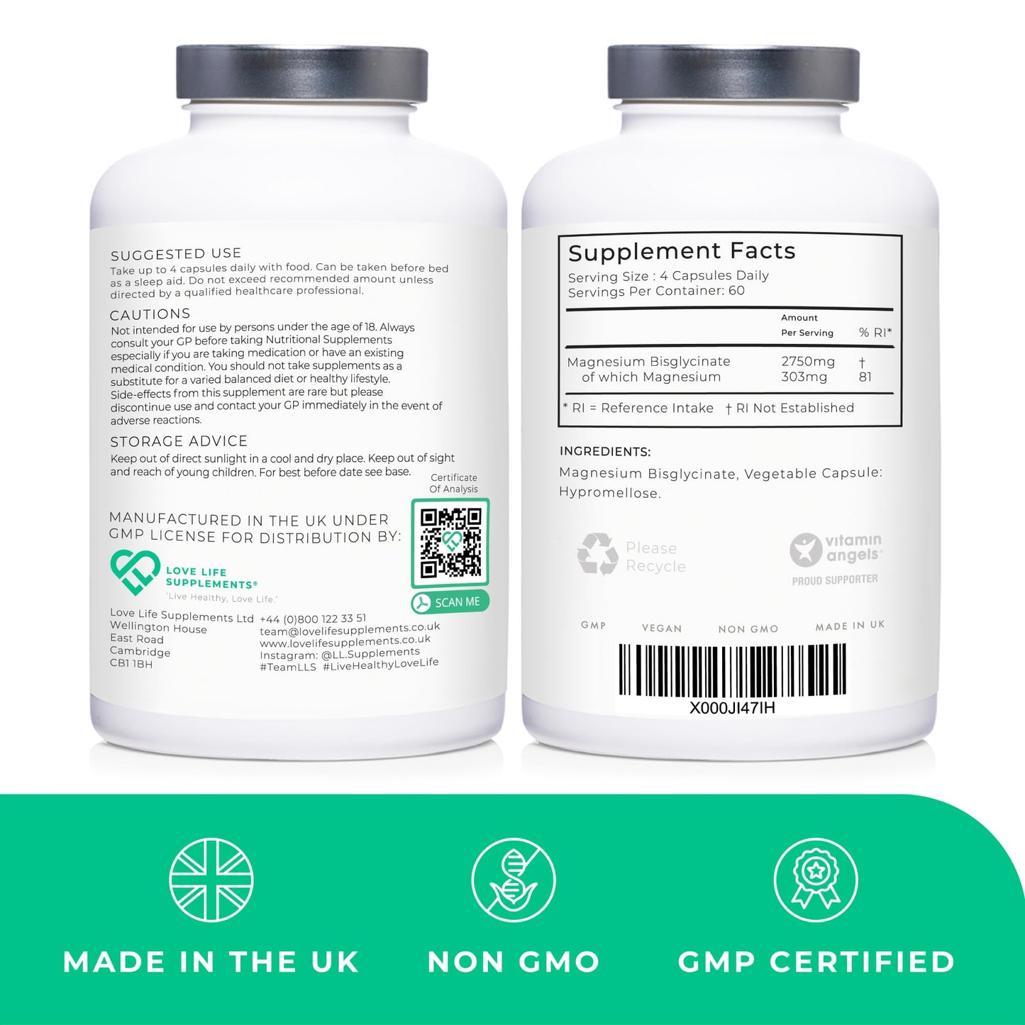 Love Life Supplements Pure Magnesium Glycinate (Bisglycinate), 240 Vegan Capsules, 2 Month Supply, High Strength 300mg Elemental - dailyvitalstore