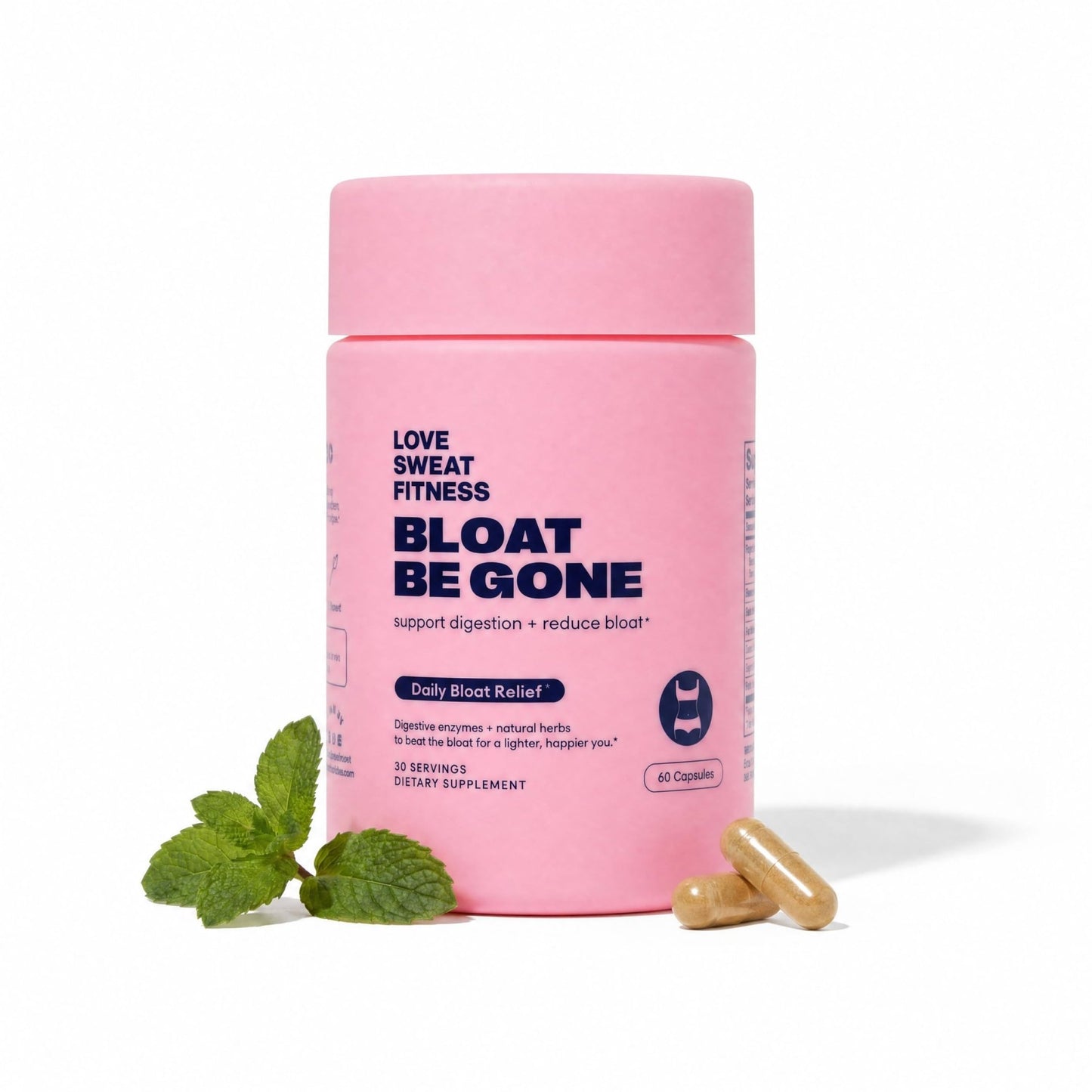 Love Sweat Fitness Bloat Be Gone | Bloating Relief for Women | Debloat & Digestive Enzyme Supplement for Gas & Gut Health | Herbal Blend with Ginger, Turmeric & Peppermint | 60 Vegan Capsules - dailyvitalstore