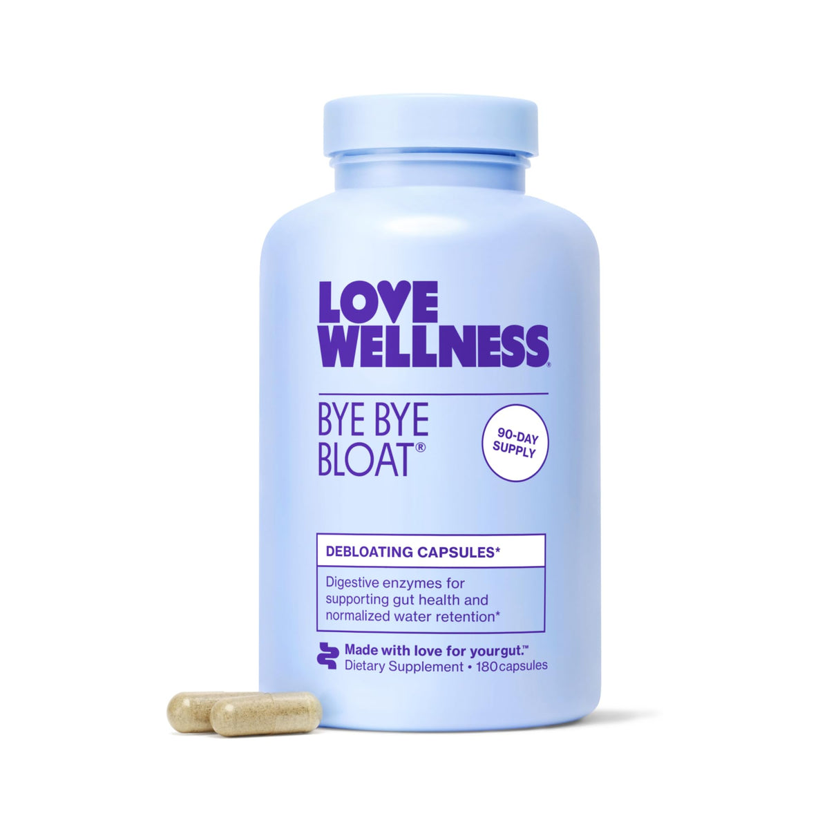 Love Wellness Bye Bye Bloat, Digestive Enzymes | Bloating Relief for Women | Help Reduce Gas Relief & Water Retention | Supports Digestive Health with Fenugreek & Dandelion | 180 Count - dailyvitalstore