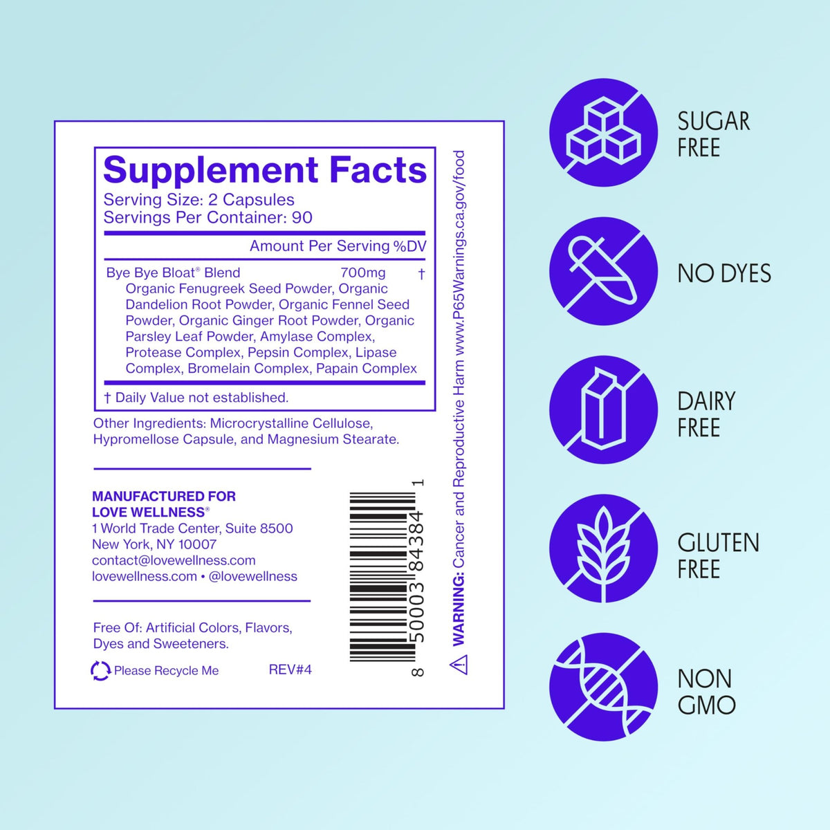 Love Wellness Bye Bye Bloat, Digestive Enzymes | Bloating Relief for Women | Help Reduce Gas Relief & Water Retention | Supports Digestive Health with Fenugreek & Dandelion | 180 Count - dailyvitalstore