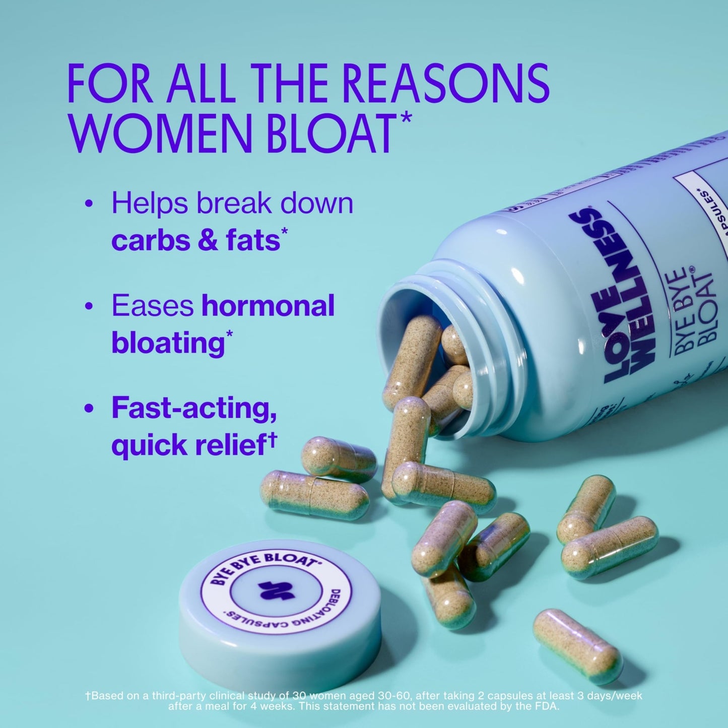 Love Wellness Bye Bye Bloat | Digestive Enzymes for Fast Acting Bloating Relief for Women | Helps Reduce Water Retention & Gas Relief | Supports Digestive Health with Fenugreek & Dandelion | 60 Count - dailyvitalstore