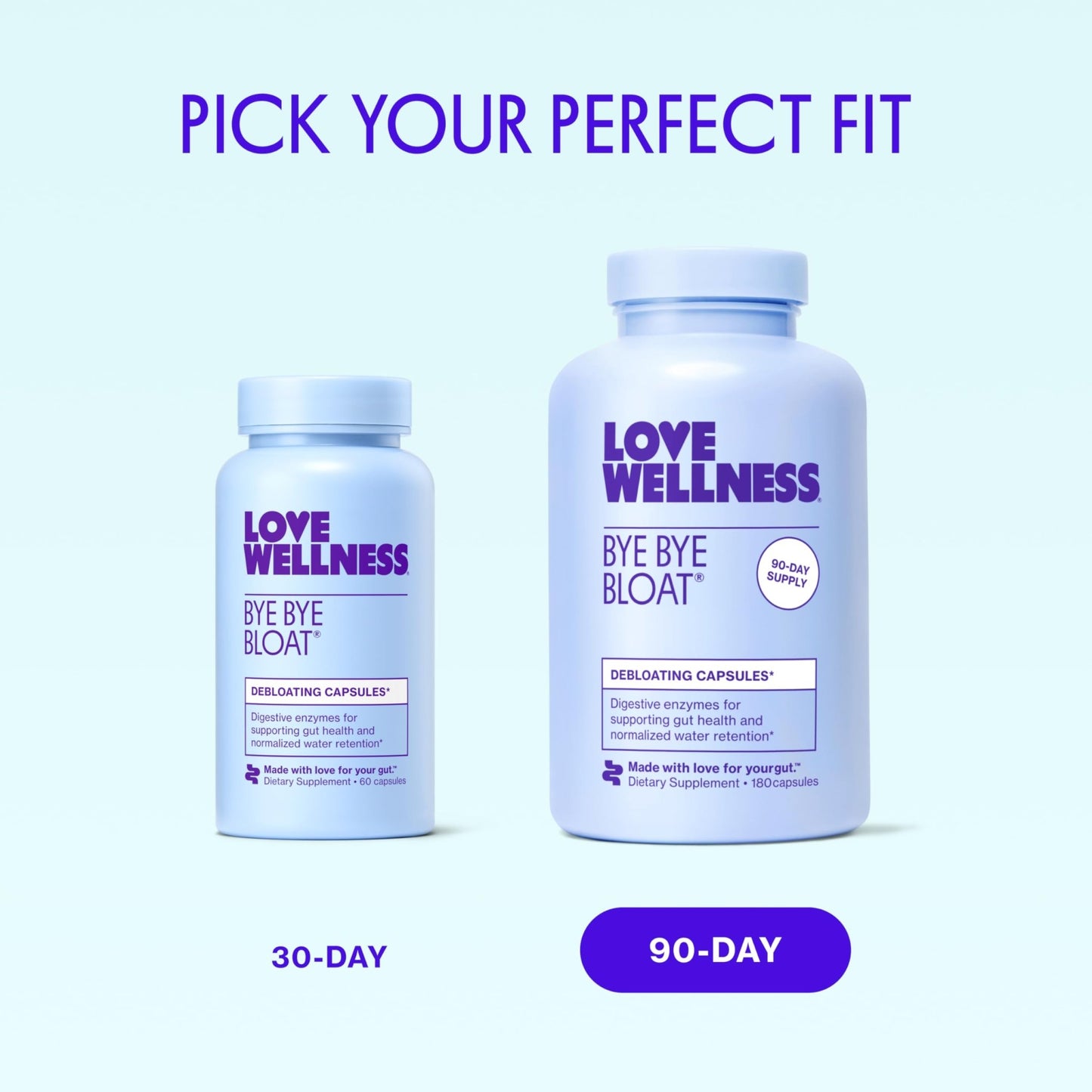 Love Wellness Bye Bye Bloat | Digestive Enzymes for Fast Acting Bloating Relief for Women | Helps Reduce Water Retention & Gas Relief | Supports Digestive Health with Fenugreek & Dandelion | 60 Count - dailyvitalstore