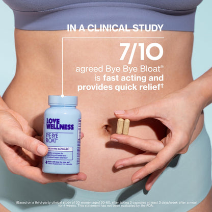 Love Wellness Bye Bye Bloat | Digestive Enzymes for Fast Acting Bloating Relief for Women | Helps Reduce Water Retention & Gas Relief | Supports Digestive Health with Fenugreek & Dandelion | 60 Count - dailyvitalstore