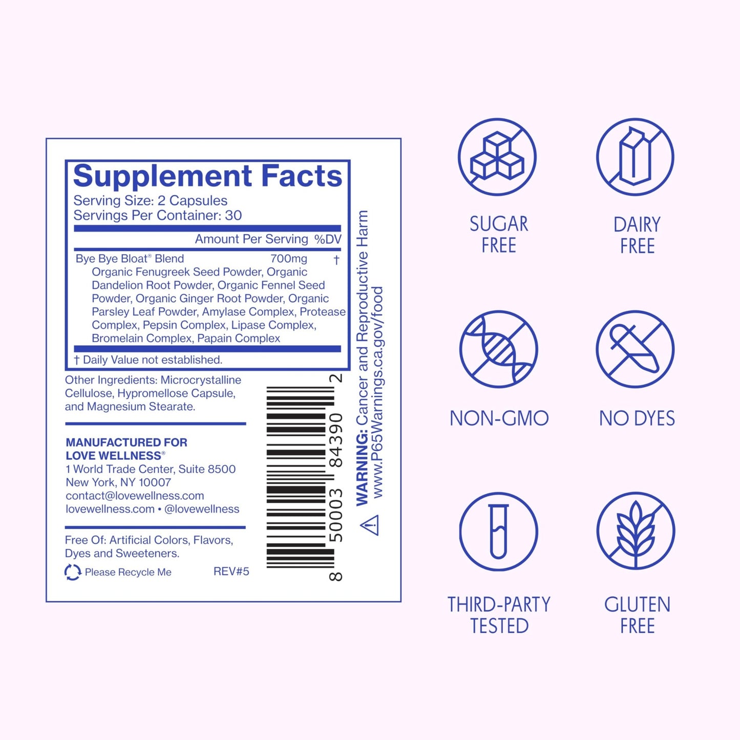 Love Wellness Bye Bye Bloat | Digestive Enzymes for Fast Acting Bloating Relief for Women | Helps Reduce Water Retention & Gas Relief | Supports Digestive Health with Fenugreek & Dandelion | 60 Count - dailyvitalstore