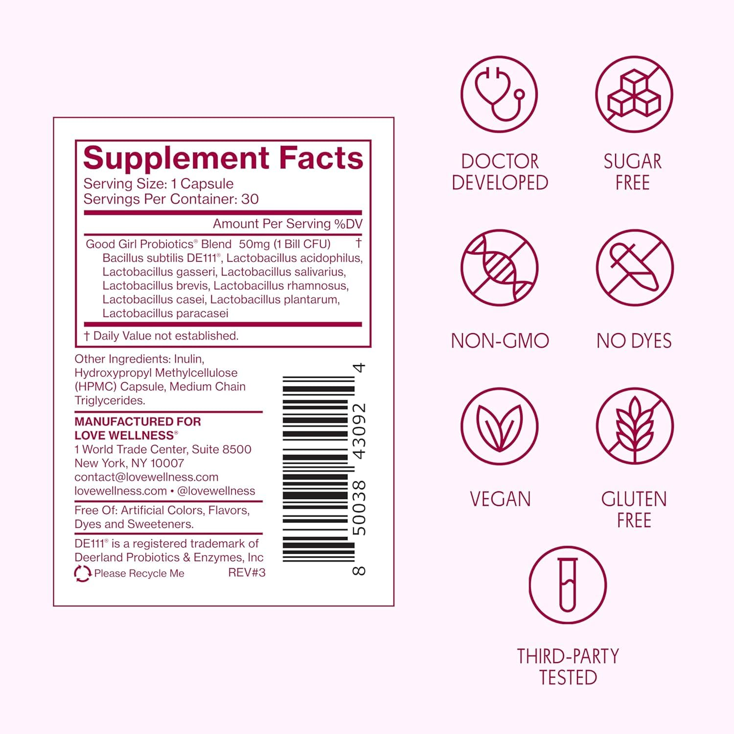Love Wellness Good Girl Probiotics | Women’s Vaginal Health & pH Balance Supplement | 9-Strain Probiotic for Urinary Tract, Yeast, Odor & Immune Support | Gluten-Free (60-Day Supply) - dailyvitalstore