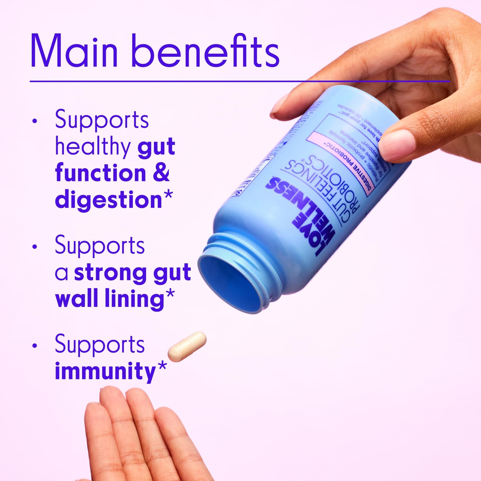 Love Wellness Gut Feelings Probiotic | Gut Health for Women, Digestion Relief & Immune Support Supplement | Womens Probiotic for Gas Relief | 3 Billion CFU | Safe Prebiotic and Postbiotic | 30 Count - dailyvitalstore