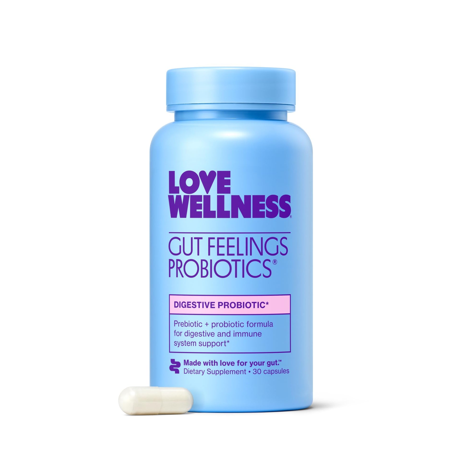 Love Wellness Gut Feelings Probiotic | Gut Health for Women, Digestion Relief & Immune Support Supplement | Womens Probiotic for Gas Relief | 3 Billion CFU | Safe Prebiotic and Postbiotic | 30 Count - dailyvitalstore