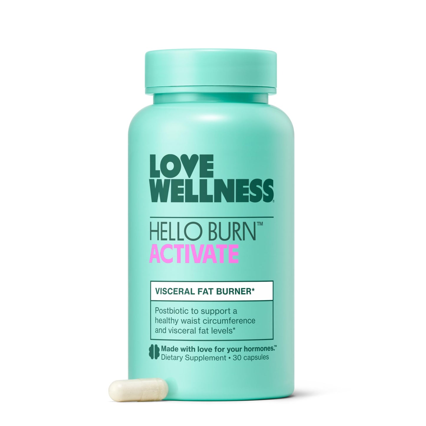 Love Wellness Hello Burn Activate | Support Visceral Fat Burn with HT BPL1 Postbiotic | Supports Healthy Waist Circumference, Longevity and Metabolic Wellness | 30 Count - dailyvitalstore