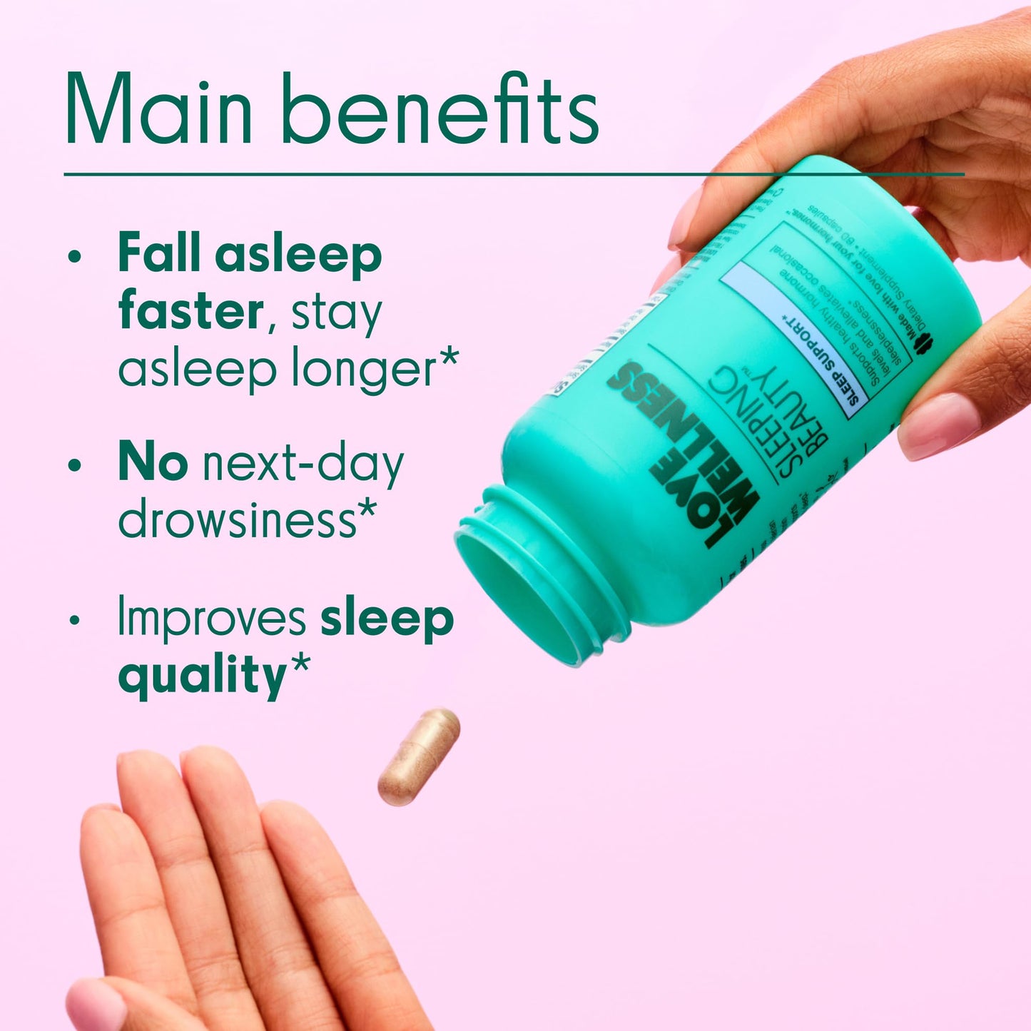 Love Wellness Sleeping Beauty | Sleep Support with Melatonin, Magnesium & L-Theanine | Promotes Restful Sleep, Relaxation & Calmness | Organic Valerian Root Powder & Lemon Balm | 60 Count - dailyvitalstore