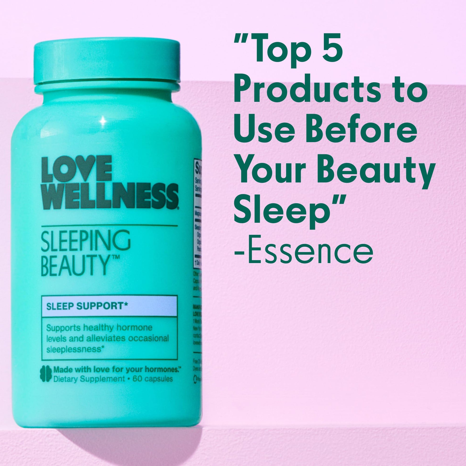 Love Wellness Sleeping Beauty | Sleep Support with Melatonin, Magnesium & L-Theanine | Promotes Restful Sleep, Relaxation & Calmness | Organic Valerian Root Powder & Lemon Balm | 60 Count - dailyvitalstore