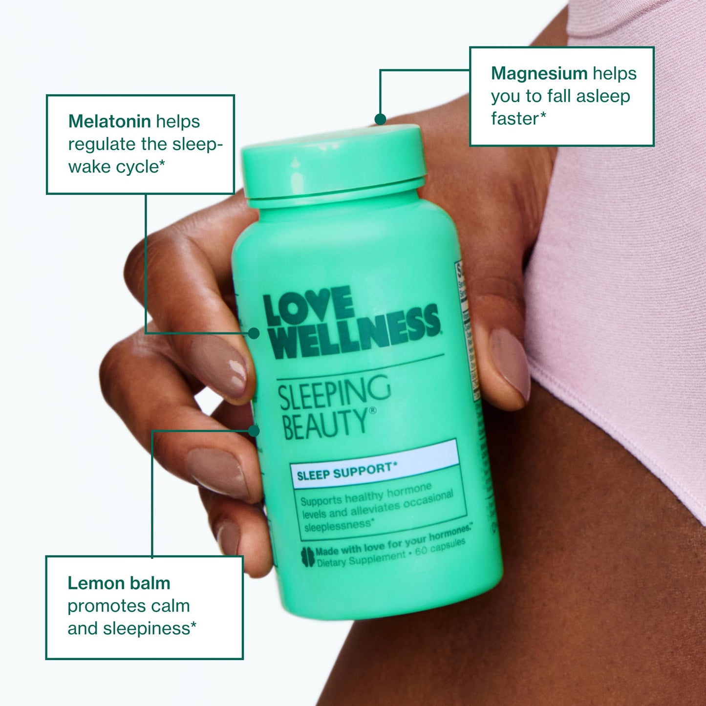 Love Wellness Sleeping Beauty | Sleep Support with Melatonin, Magnesium & L-Theanine | Promotes Restful Sleep, Relaxation & Calmness | Organic Valerian Root Powder & Lemon Balm | 60 Count - dailyvitalstore