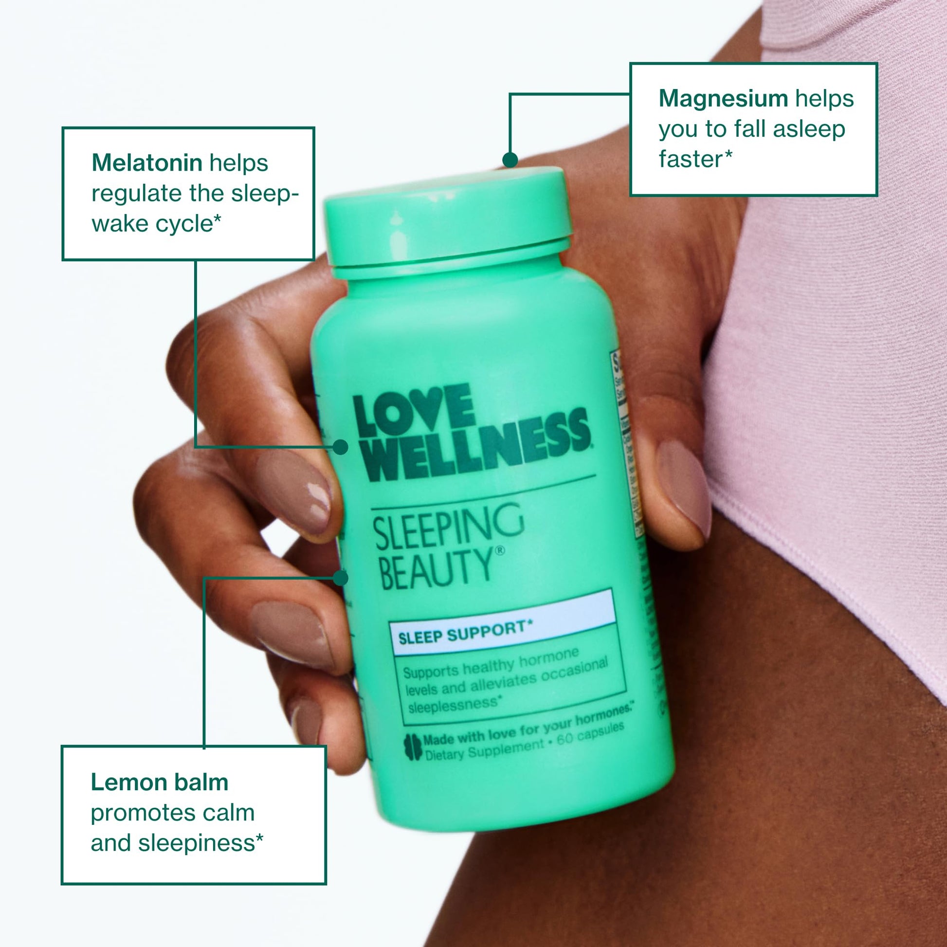 Love Wellness Sleeping Beauty | Sleep Support with Melatonin, Magnesium & L-Theanine | Promotes Restful Sleep, Relaxation & Calmness | Organic Valerian Root Powder & Lemon Balm | 60 Count - dailyvitalstore