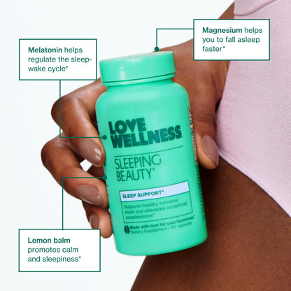 Love Wellness Sleeping Beauty | Sleep Support with Melatonin, Magnesium & L-Theanine | Promotes Restful Sleep, Relaxation & Calmness | Organic Valerian Root Powder & Lemon Balm | 60 Count - dailyvitalstore