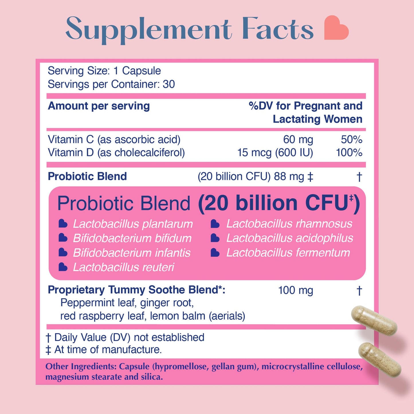LOVEBUG Prenatal Probiotic | Helps with Morning Sickness, Nausea, Heartburn & Digestion | Helps Baby Microbiome | Multi Strain 20 Billion CFU | 30 Capsules - dailyvitalstore