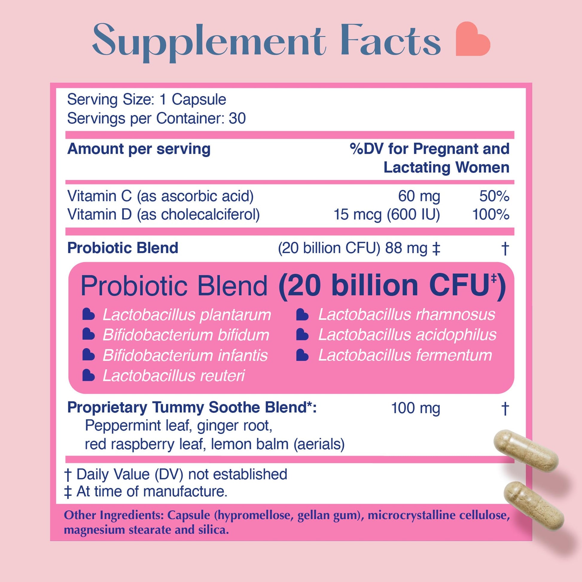 LOVEBUG Prenatal Probiotic | Helps with Morning Sickness, Nausea, Heartburn & Digestion | Helps Baby Microbiome | Multi Strain 20 Billion CFU | 30 Capsules - dailyvitalstore