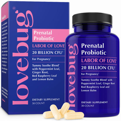 LOVEBUG Prenatal Probiotic | Helps with Morning Sickness, Nausea, Heartburn & Digestion | Helps Baby Microbiome | Multi Strain 20 Billion CFU | 30 Capsules - dailyvitalstore
