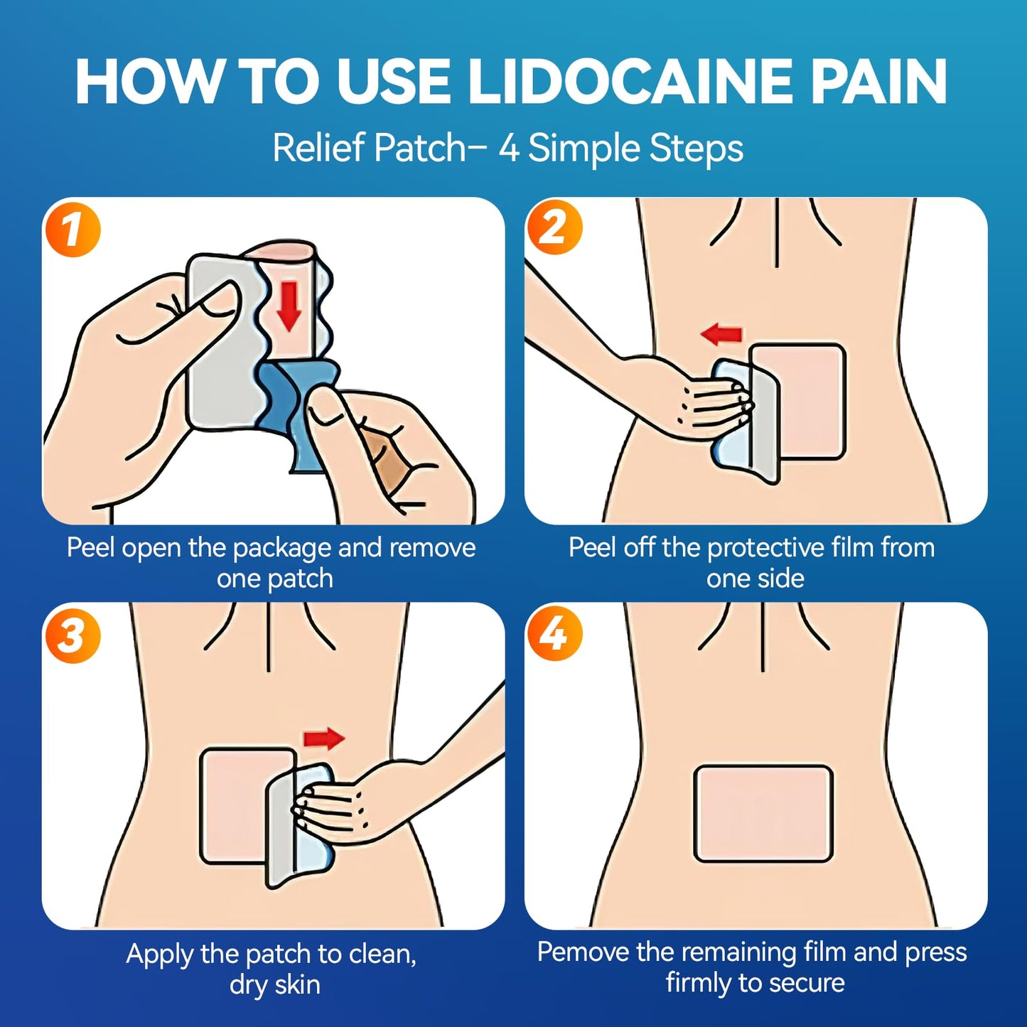 LOVPTFER 4% Lidocaine Pain Relief Patches – Maximum Strength Pain Patches, 12-Hour Long-Lasting Relief for Back, Neck, Shoulder & Joint Pain, Fast-Acting,–40 Count, 5.5” x 3.94” - dailyvitalstore