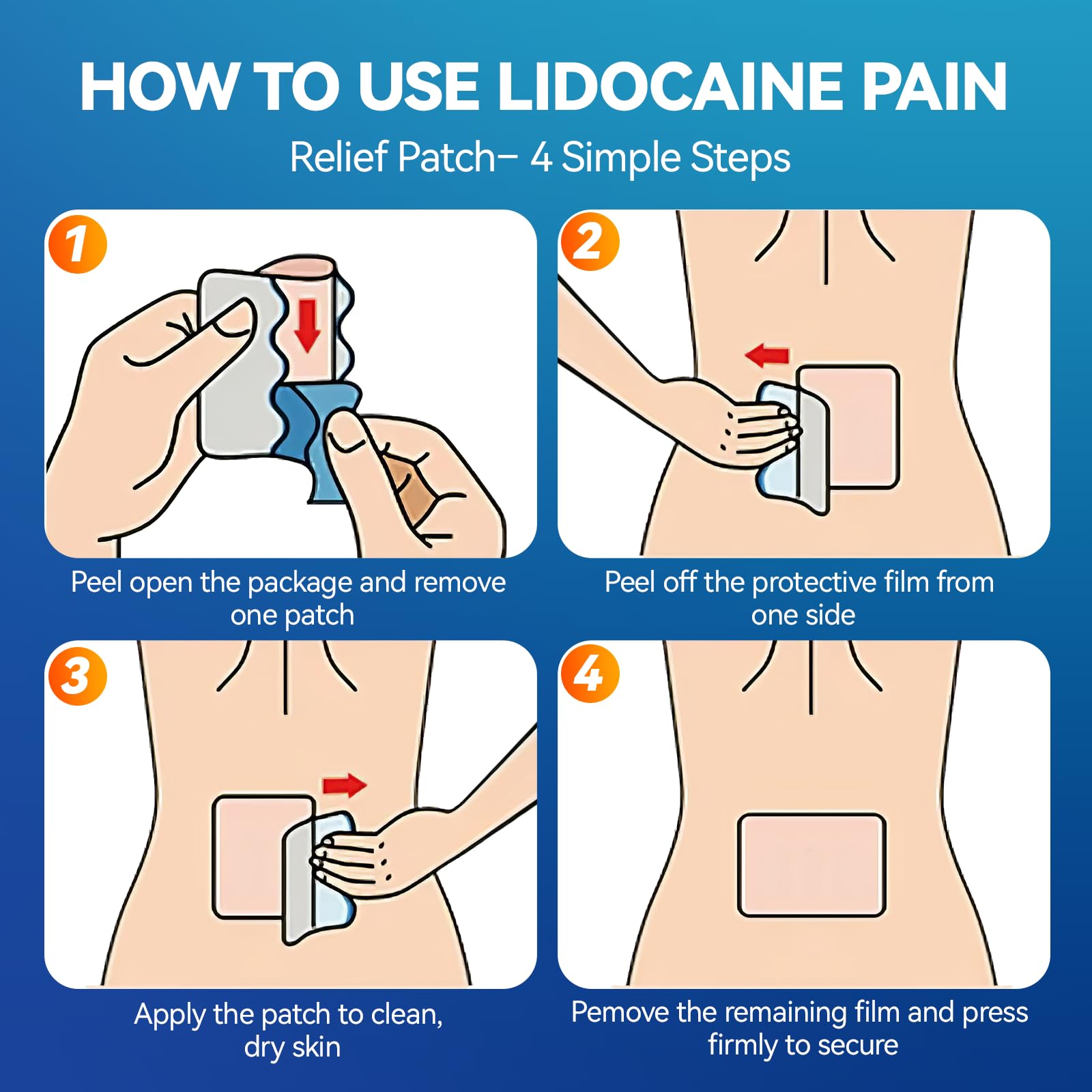 LOVPTFER 4% Lidocaine Pain Relief Patches – Maximum Strength Pain Patches, 12-Hour Long-Lasting Relief for Back, Neck, Shoulder & Joint Pain, Fast-Acting,–40 Count, 5.5” x 3.94” - dailyvitalstore