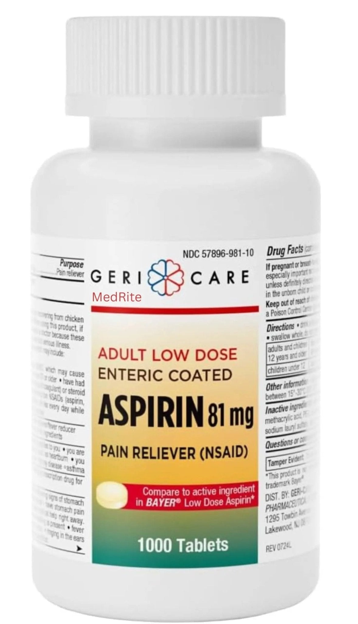 Low dose Baby Aspirin 81mg for Adults. (NSAID) | Made in USA | (Value Pack 1,000 Enteric Coated Tablets) - dailyvitalstore