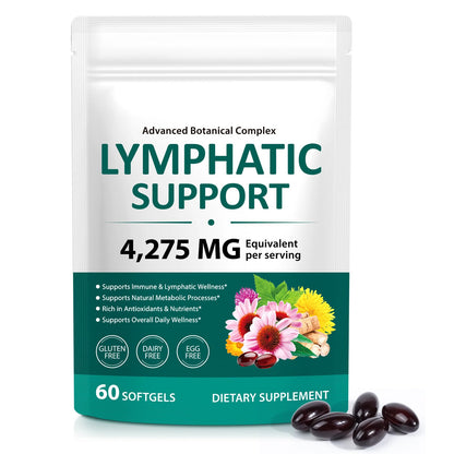 LTQXGT Lymphatic Support Supplement 60 Softgels– Advanced Botanical Complex with Echinacea, Dandelion & Elderberry – Antioxidant-Rich Daily Wellness Formula - dailyvitalstore