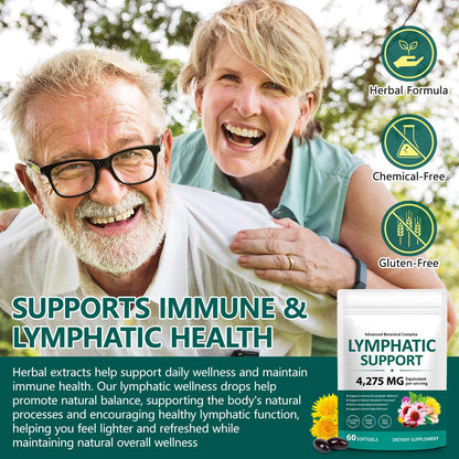 LTQXGT Lymphatic Support Supplement 60 Softgels– Advanced Botanical Complex with Echinacea, Dandelion & Elderberry – Antioxidant-Rich Daily Wellness Formula - dailyvitalstore
